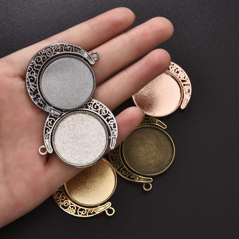 DROLE 60Pcs Moon Rotation Pendant Trays Kit-20Pcs 25mm Double Side Cabochon Setting and 40Pcs 25mm Rond Glass Cabochons for Jewelry Making DIY Crafts 5 Colors - Image 4